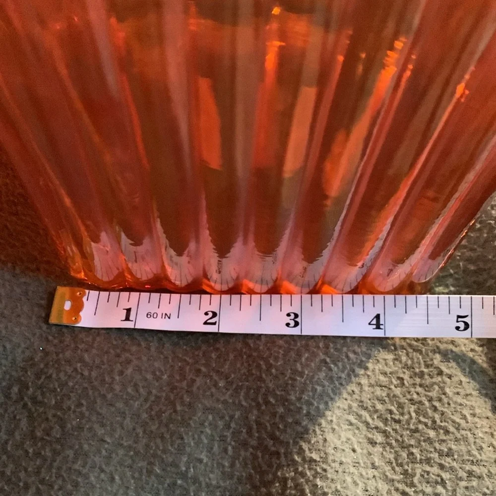 Beautiful heavyweight orange ribbed glass canisters. Both 4 1/2” x 4 1/2”. - Picture 4 of 12